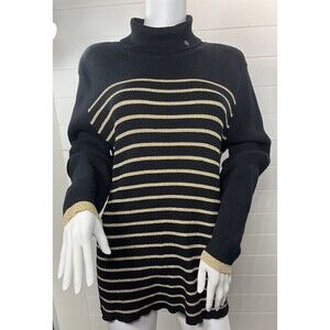 Lauren Ralph Lauren Womens Ribbed Black Metallic Gold Turtleneck Sweater 2XL Y2K